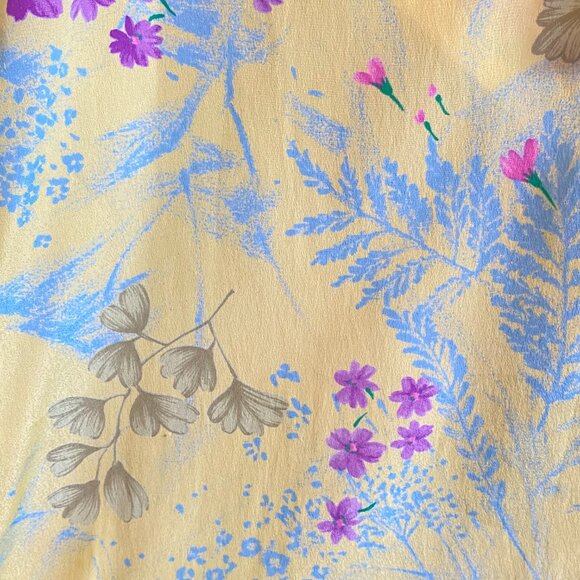 Vintage 80s Short-sleeve Floral Blouse Yellow Summer Top - Picture 6 of 14